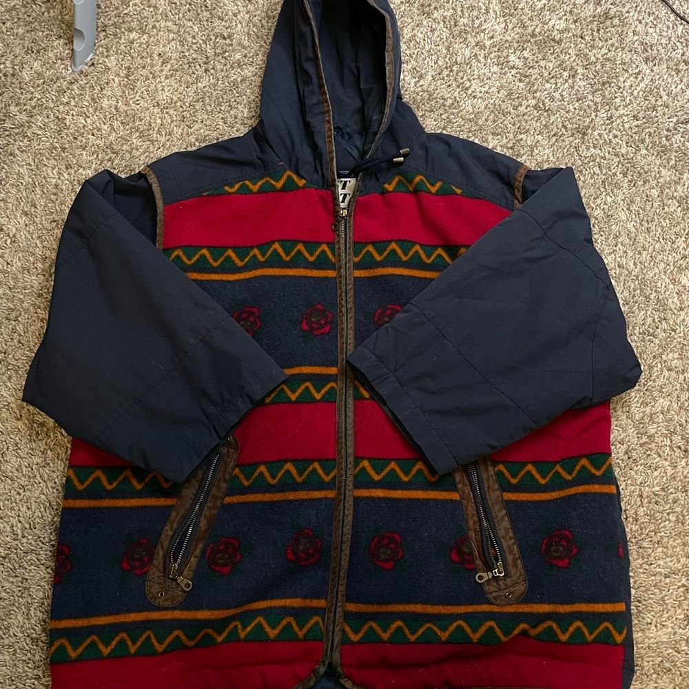 Vintage Aztec Southwest Serape Jacket Zip Up Coat hoodie xl